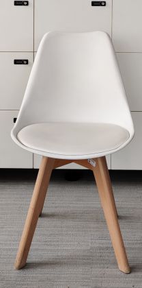 Krzesło kantyna biały kubełek, drewniane nogi - zdjęcie główneKrzesło kantyna biały kubełek, drewniane nogi - zdjęcie główne
