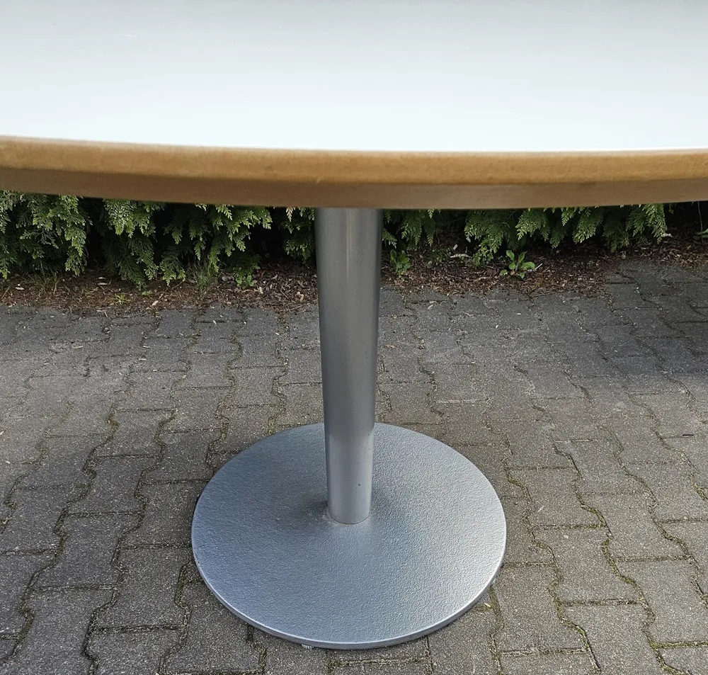 Stół kantyna śr. 120 cm IKEA Billsta biały, talerz szary kat. B