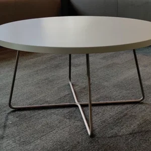 Stolik kawowy Bene śr. 80 cm, wys. 40 cm biały stalowa baza