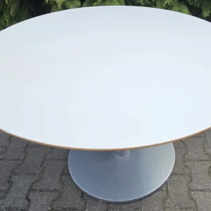 Stół kantyna śr. 120 cm IKEA Billsta biały, talerz szary kat. B