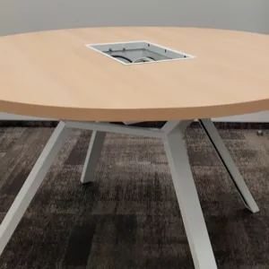 Stół konferencyjny FURNIKO śr. 120 cm dąb noga x mediabox (brak klapki)