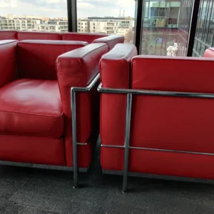 Fotel LC2 80x70, wys. 70 cm (Corbusier) czerwona skóra