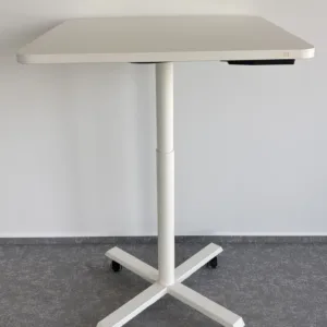 Stolik pneumatyczny 80x80 biały baza krzyżak kółka