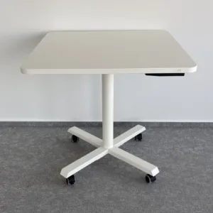 Stolik pneumatyczny 80x80 biały baza krzyżak kółka