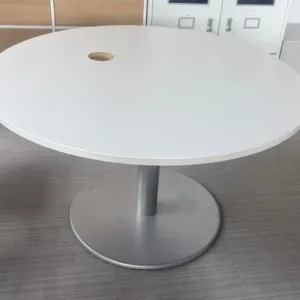 Stół okrągły STEELCASE 120 cm biały noga talerzowa szara