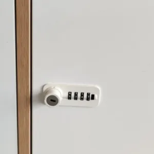 Szafa FURNIKO 3OH lockers 12 z donicą 140 cm korpus dąb fronty białe zamek szyfrowy