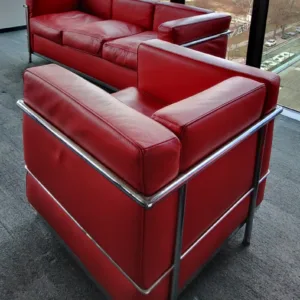 Fotel LC2 80x70, wys. 70 cm (Corbusier) czerwona skóra